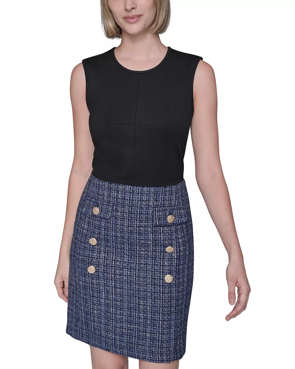 Karl Lagerfeld Paris Women Mixed Media Textured Twofer Mini Dress Size US 2